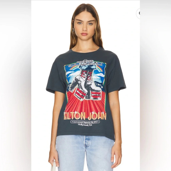 NWT Daydreamer Elton John Hollywood Boots Boyfriend Tee in Vintage Black Size XS